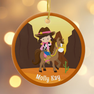 Ornamento De Cerâmica Bela Cowgirl Personalizada Kids Nome Natal