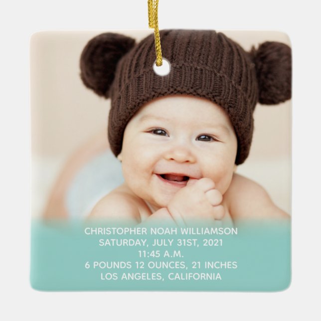 Ornamento De Cerâmica Bela estátua Azul Verde Foto de Natal de 1 rua (Frente)