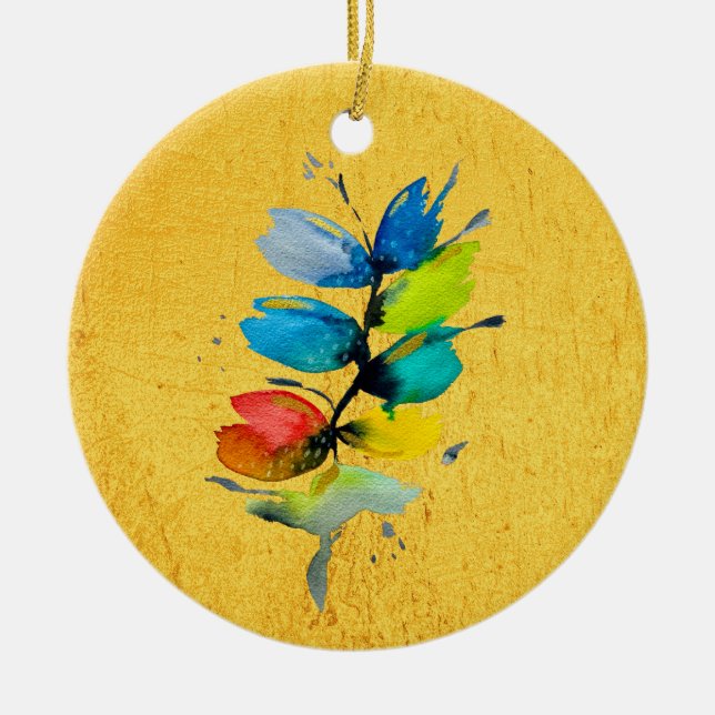 Ornamento De Cerâmica Bela flor de aquarela solta floral colorida (Frente)