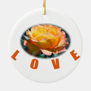 Ornamento De Cerâmica bela foto arte flor rosa amarela presente amor