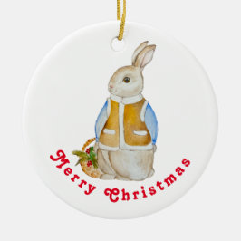 Ornamento De Cerâmica Bela lebre de Natal com uma cesta com farelo de sp