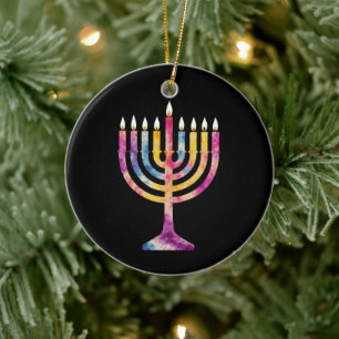 Ornamento De Cerâmica Bela Menorá Vintage de Hanukkah Feliz Hanukkah