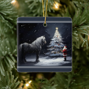 Ornamento De Cerâmica Bela Papai noel e Belo Cavalo