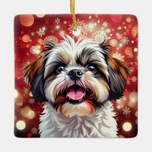 Ornamento De Cerâmica Bela Personalização Shih Tzu no Natal