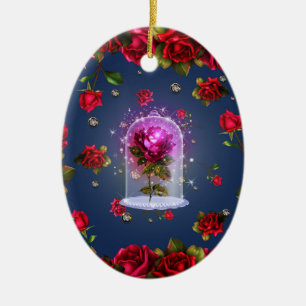 Ornamento De Cerâmica Bela Rosa vermelha Mágica Encantada