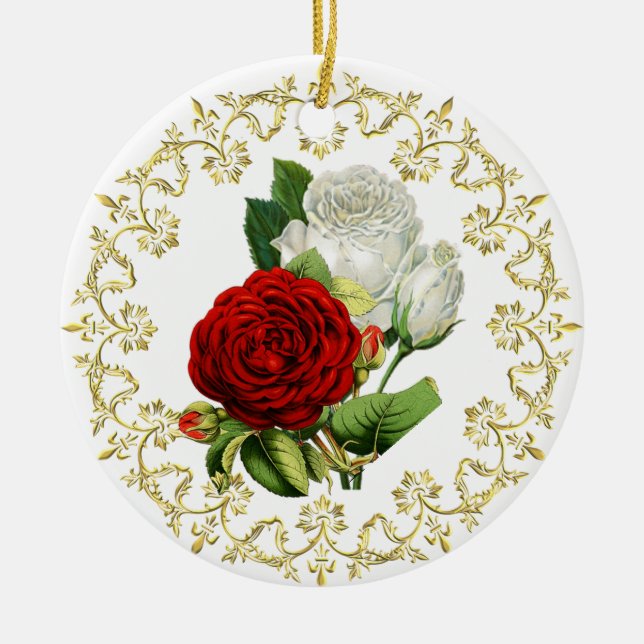 Ornamento De Cerâmica Bela Rosa vermelha / Primeiro Natal Juntos (Frente)