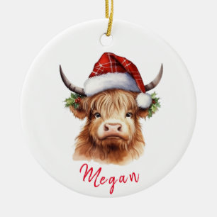 Ornamento De Cerâmica Bela Vaca de Natal Santa Hat, Cidade Superior Pers