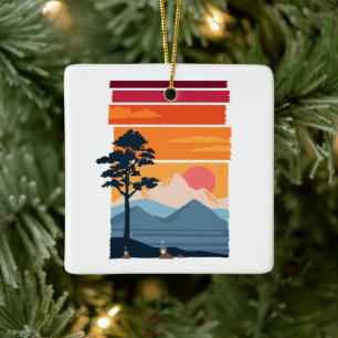 Ornamento De Cerâmica Beleza da Natureza do Pôr do Sol da Montanha Retro