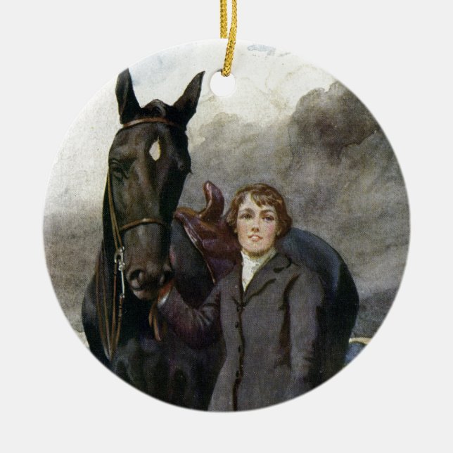 Ornamento De Cerâmica Beleza preta - escolheu-me para seu cavalo (Frente)