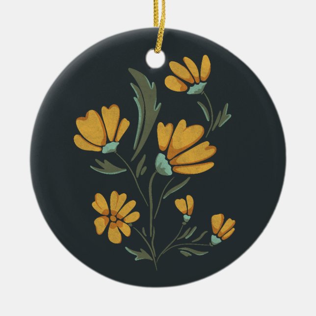 Ornamento De Cerâmica Beleza Simples do Cosmos Amarelo (Frente)