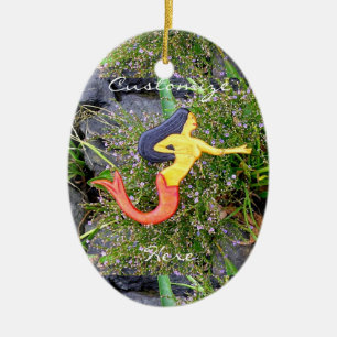 Ornamento De Cerâmica beleza vermelho-atada da sereia do sirena