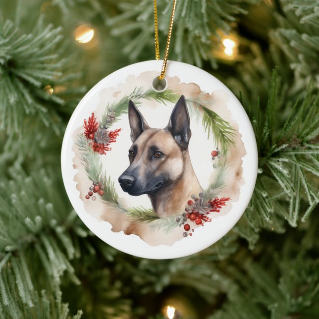 Ornamento De Cerâmica Belga Malinoi Christmas Wreath Festivo Pup (Árvore)