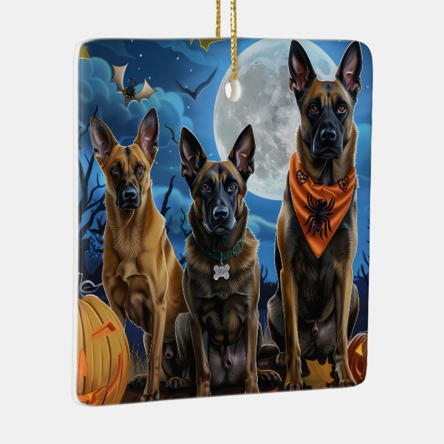 Ornamento De Cerâmica Belga Malinoi Halloween Spooky (Direito )