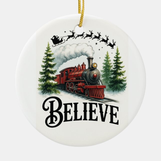 Ornamento De Cerâmica Believe in the Magic Train (Frente)