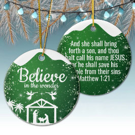Ornamento De Cerâmica Believe in the wonder Manger Divine Passage ⛪️ 🎄