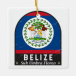 Ornamento De Cerâmica Belize Flag Emblem Distress Vintage<br><div class="desc">Belize o emblema angustiado com a bandeira e o casaco de armas.</div>