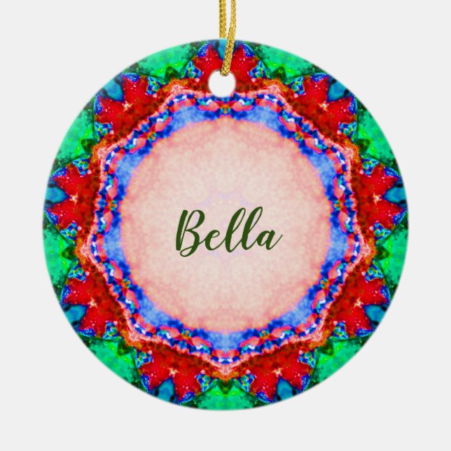 Ornamento De Cerâmica BELLA ~ Placa de Natal Fractal Personalizada (Frente)
