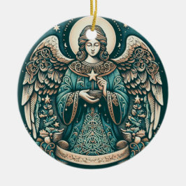 Ornamento De Cerâmica Belo Angel Beneath sob as estrelas