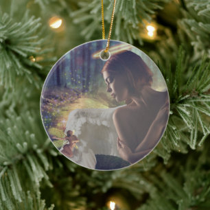 Ornamento De Cerâmica Belo Anjo com a Fada Fantasy Art