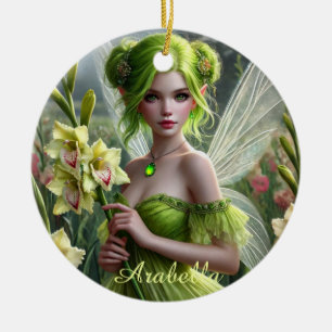 Ornamento De Cerâmica Belo August Fairy em Gladioli