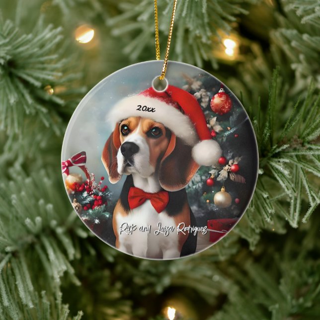 Ornamento De Cerâmica Belo Beagle com Papai Noel (Árvore)