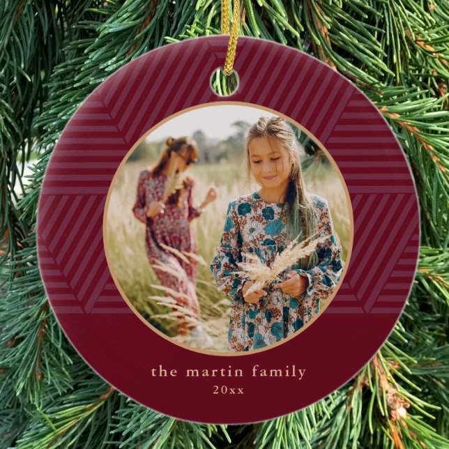 Ornamento De Cerâmica Belo Berry Geométrico Foto de Natal (Criador carregado)