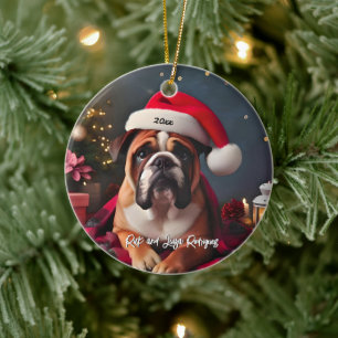 Ornamento De Cerâmica Belo Buldogue com Papai Noel