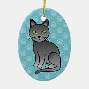 Ornamento De Cerâmica Belo Cartoon Russo Blue Cat Sentado
