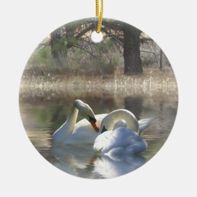 Ornamento De Cerâmica Belo Casal Swan Ornament (Frente)