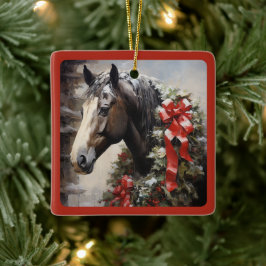 Ornamento De Cerâmica Belo Cavalo Personalizado com o Natal da Terra