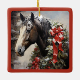 Ornamento De Cerâmica Belo Cavalo Personalizado com o Natal da Terra