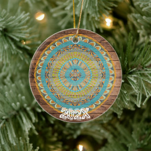 Ornamento De Cerâmica Belo Chakras Mandala Nome Personalizado Ano Mensag