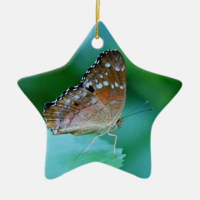 Ornamento De Cerâmica Belo Danaus Plexippus Butterfly em Folha. (Frente)