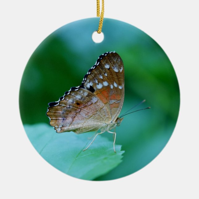 Ornamento De Cerâmica Belo Danaus Plexippus Butterfly em Folha. (Frente)