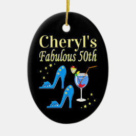 ORNAMENTO DE CERÂMICA BELO DESIGN DE ANIVERSÁRIO AZUL 50º ANIVERSÁRIO