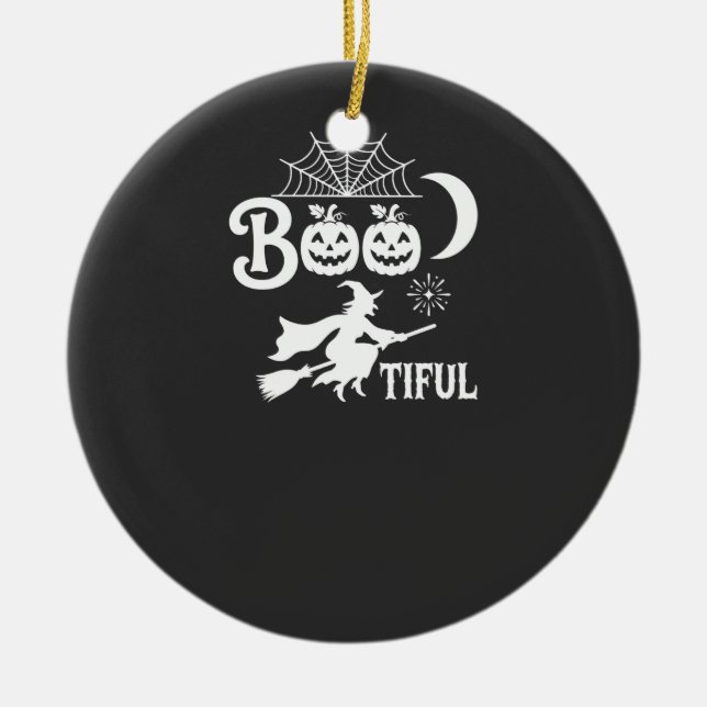 Ornamento De Cerâmica Belo Design de Halloween Feiticeira Lua_1 (Frente)