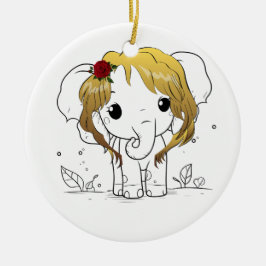 Ornamento De Cerâmica Belo elefante bebê fêmea com cabelo amarelo