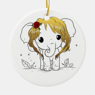 Ornamento De Cerâmica Belo elefante bebê fêmea com cabelo amarelo