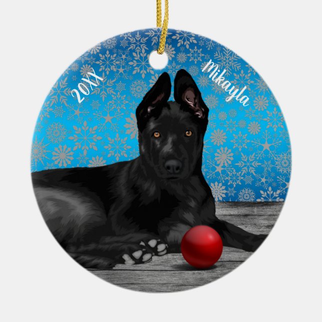 Ornamento De Cerâmica Belo German shepherd Puppy Natal  (Frente)