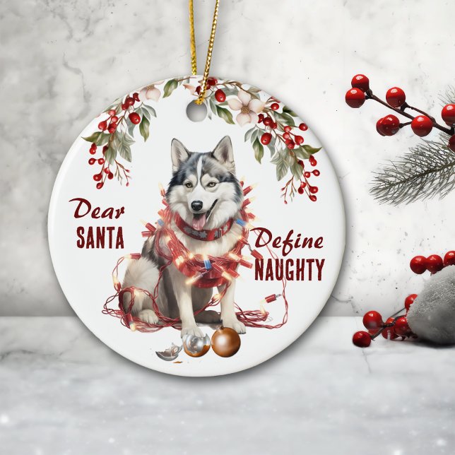 Ornamento De Cerâmica Belo Husky Siberiano Define Natal Malvado (Criador carregado)