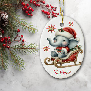 Ornamento De Cerâmica Belo Natal Elefante do Chapéu de Santa Sleigh