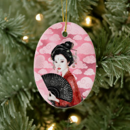 Ornamento De Cerâmica Belo Natal em Geisha e Nuvem