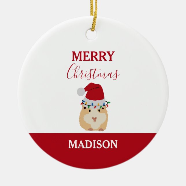 Ornamento De Cerâmica Belo Natal Hamster Engraçado Animal Santa Hat (Frente)