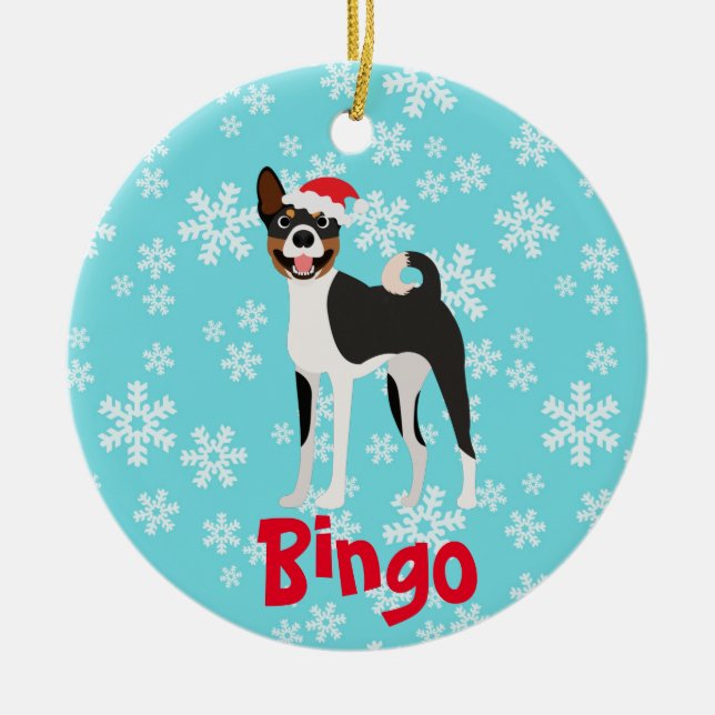 Ornamento De Cerâmica Belo Natal Personalizado Basenji Black Tan (Frente)