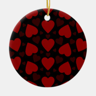Ornamento De Cerâmica Belo padrão cardíaco vermelho em preto