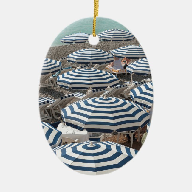 Ornamento De Cerâmica Belo parasita azul e branco na praia. (Frente)