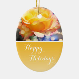 Ornamento De Cerâmica Belo rico amarelo rosa Feliz feriado