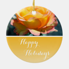 Ornamento De Cerâmica Belo rico amarelo rosa Feliz feriado