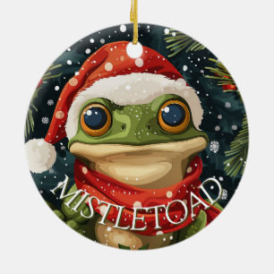 Ornamento De Cerâmica Belo Sapo de Natal Mistletoad em Santa Hat