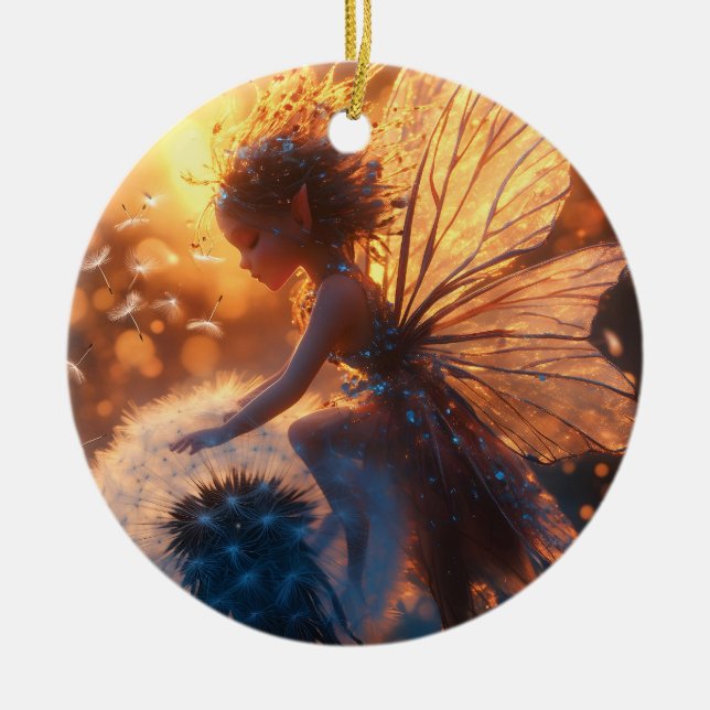 Ornamento De Cerâmica Belo Sol Fada com Dandelion (Frente)